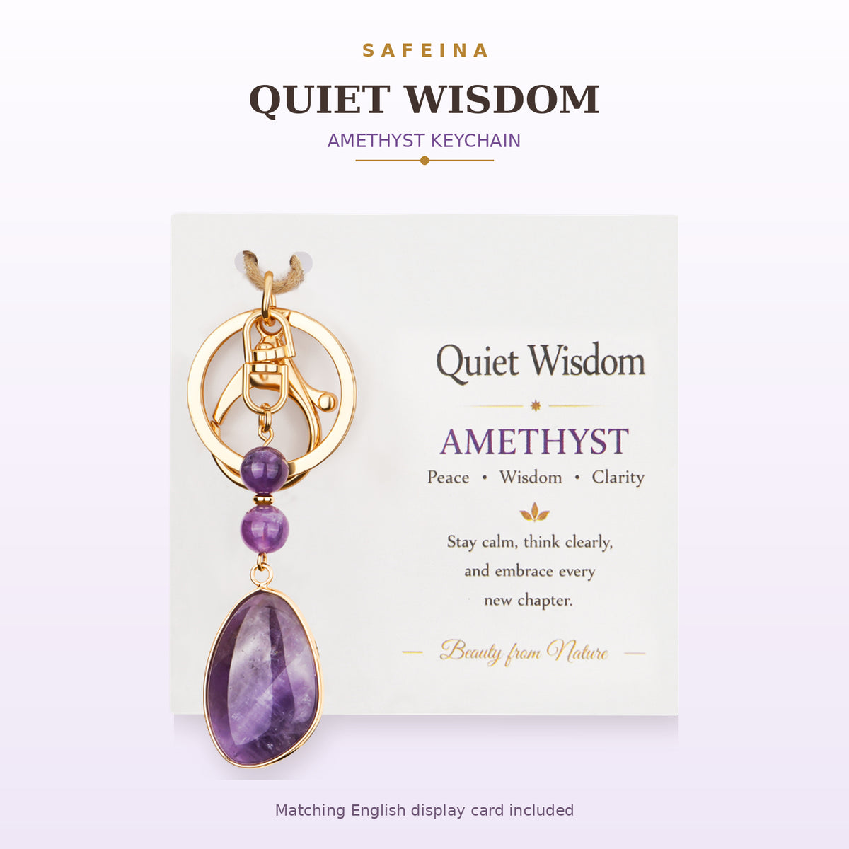 SAFEINA Natural Amethyst Keychain & Bag Charm Gift Set