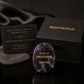 Amethyst crystal keepsake with laser engraved Stars of Freedom 250 Years design – front view, SAFEINA