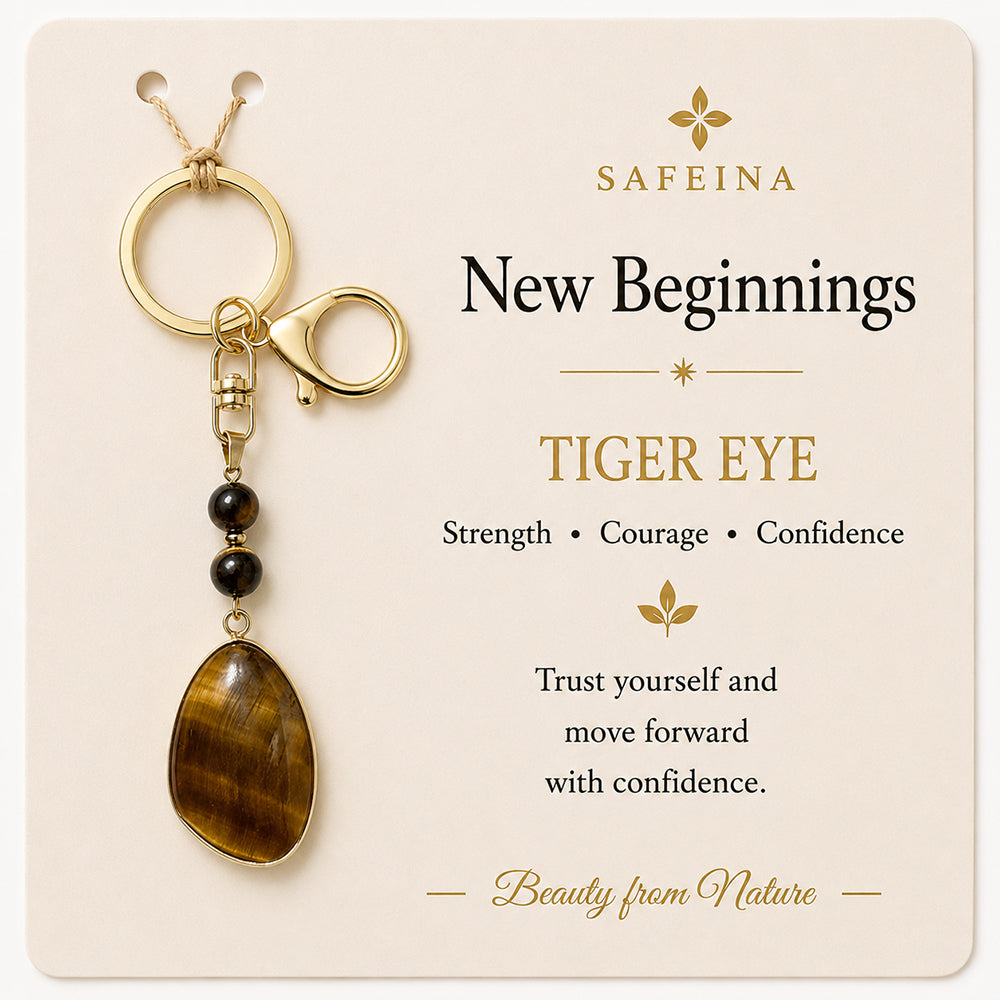 SAFEINA Natural Tiger Eye Keychain & Bag Charm Gift Set