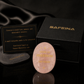 Rose quartz palm stone with laser engraved Stars of Freedom 250 Years design – front view, SAFEINA