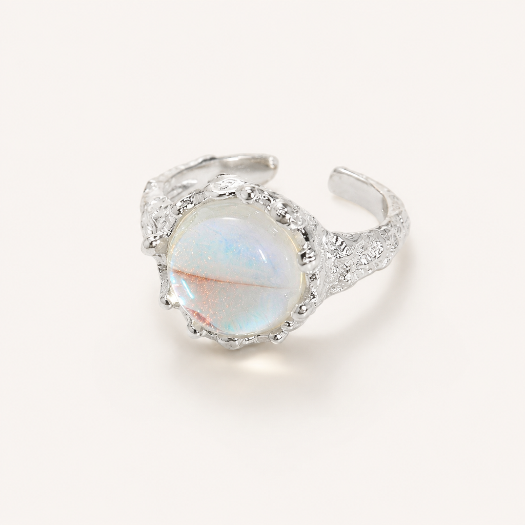 Moonstone Adjustable Ring S925 Sterling Silver - Front View