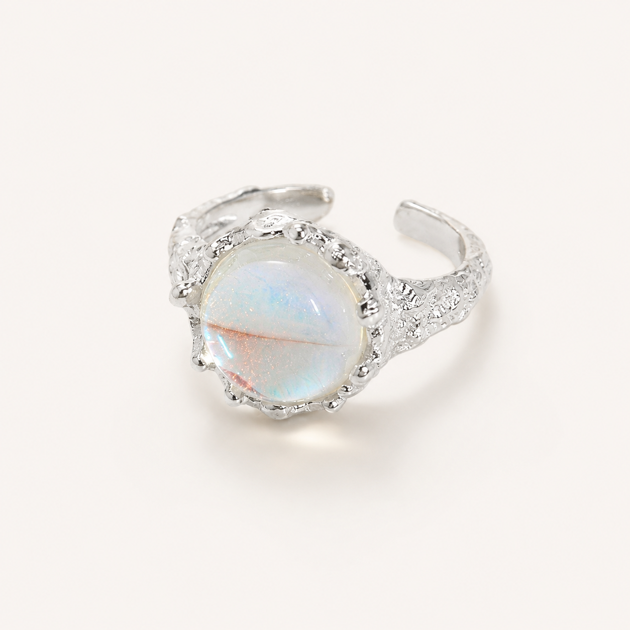 Moonstone Adjustable Ring S925 Sterling Silver - Front View