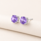 Amethyst 925 Sterling Silver Stud Earrings - Front View