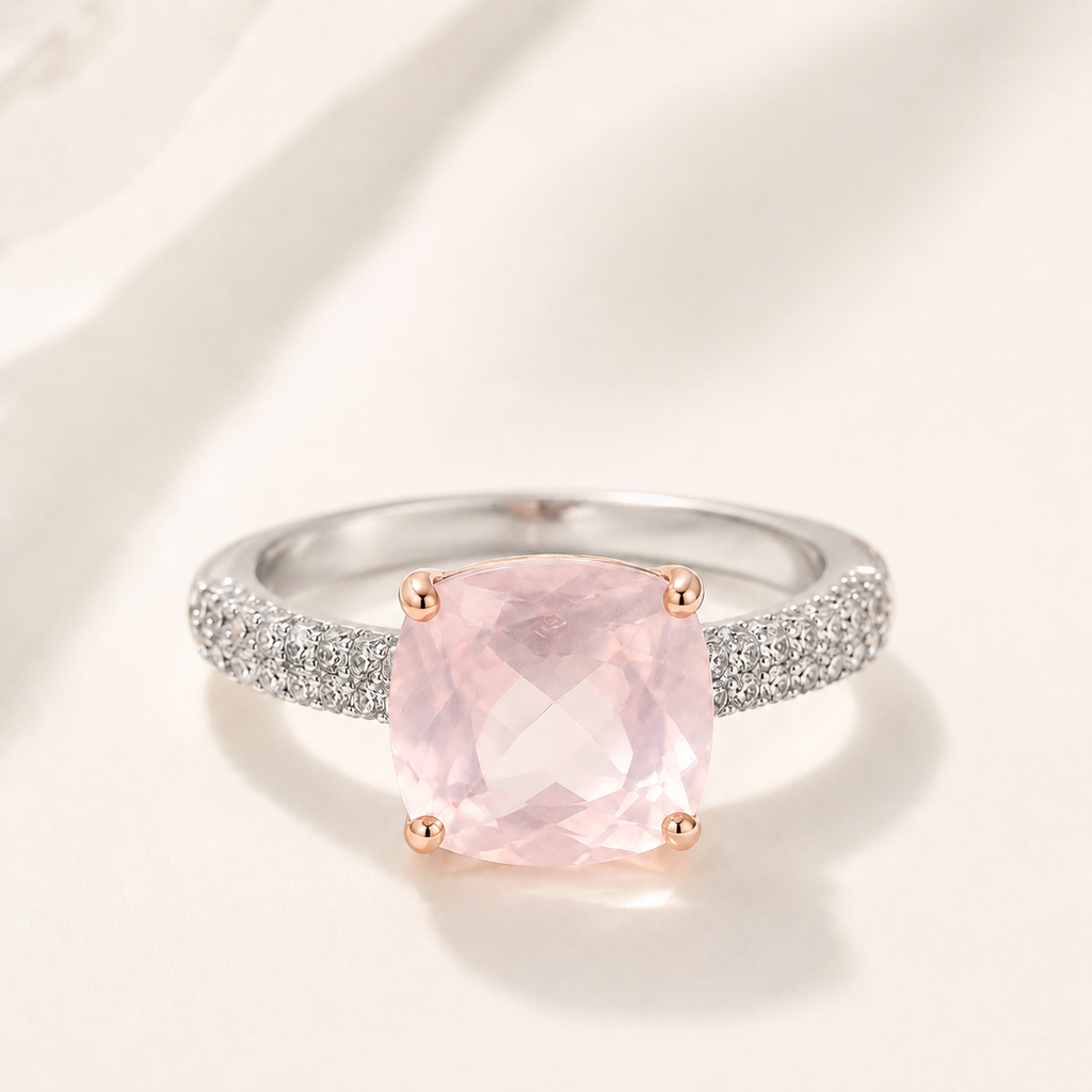 Rose Quartz Sterling Silver Ring - Front View