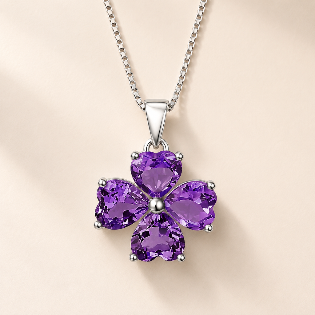 Amethyst Sterling Silver Clover Pendant Necklace