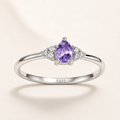 Purple Crystal Teardrop Ring S925 Sterling Silver - Front View