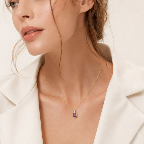 Amethyst Purple Crystal Sterling Silver Gold Necklace