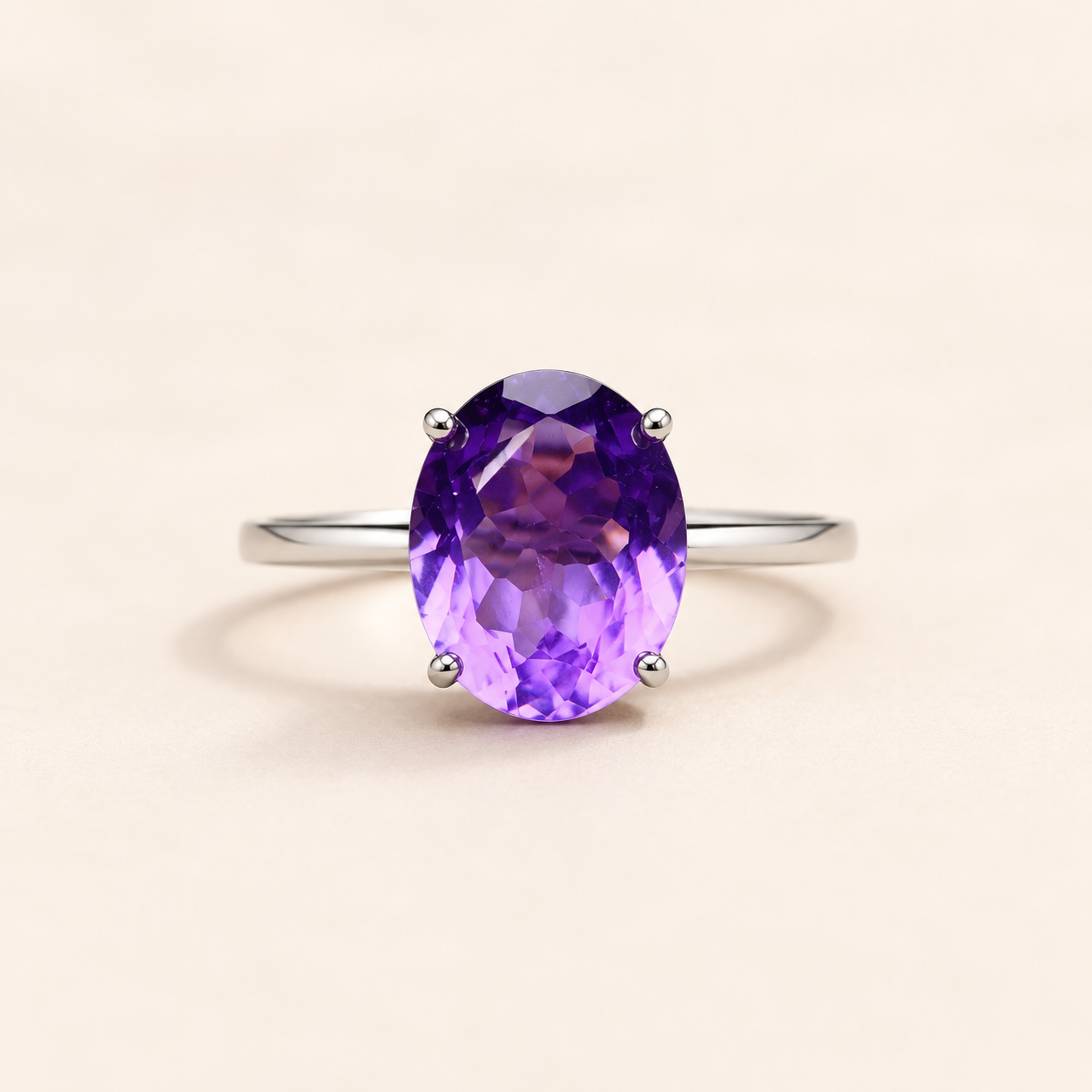 Amethyst Adjustable Ring S925 Sterling Silver - Front View