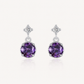 Amethyst Purple Zircon Sterling Silver Drop Earrings - Front View