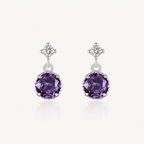 Amethyst Purple Zircon Sterling Silver Drop Earrings - Front View