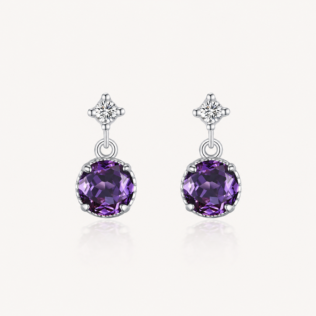 Amethyst Purple Zircon Sterling Silver Drop Earrings - Front View