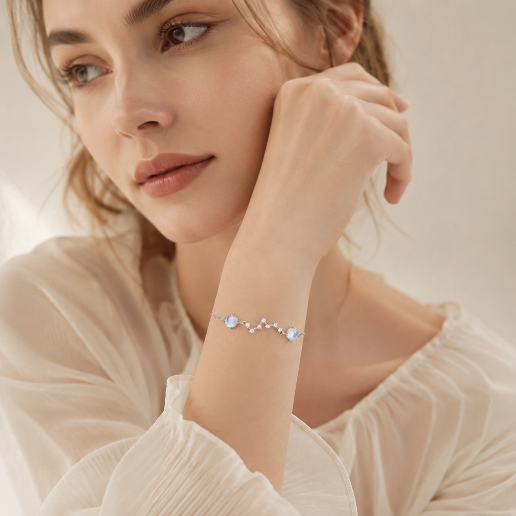 Moonstone Celestial Sterling Silver Bracelet - Front View
