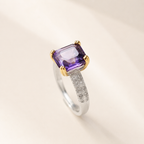 Amethyst Square Ring 18K Gold-Plated S925 Sterling Silver - Front View