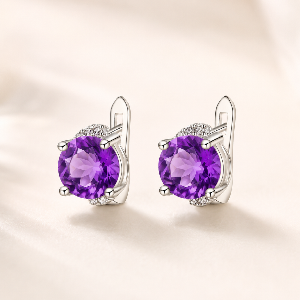 Amethyst Sterling Silver Earrings - Front View