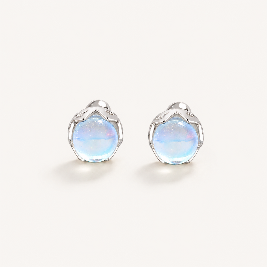 Petite Moonstone Sterling Silver Stud Earrings - Front View
