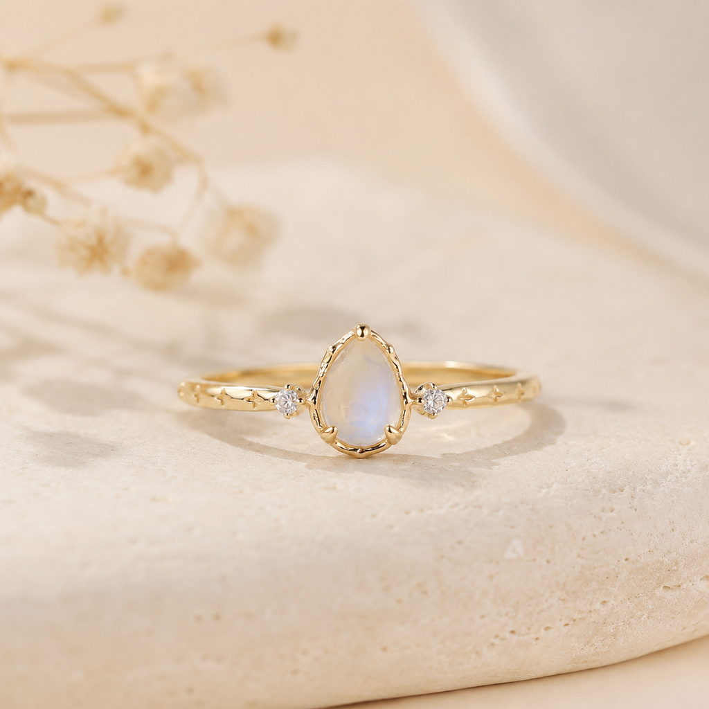 Moonstone Teardrop Ring 18K Gold Vermeil - Front View