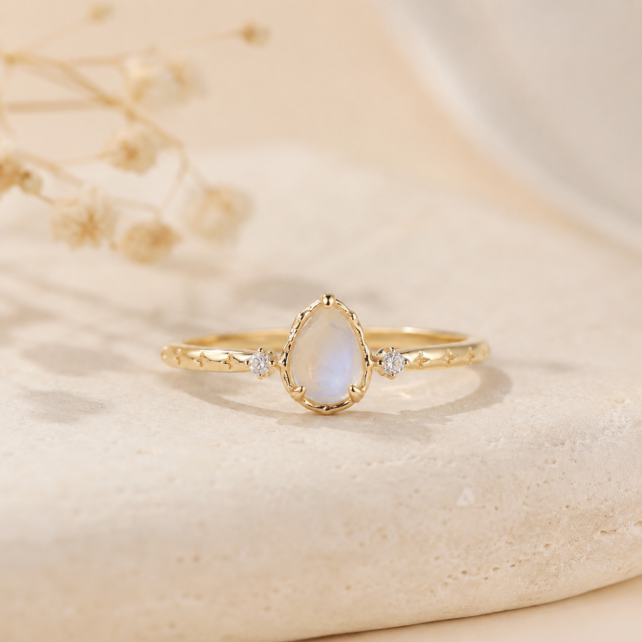 Moonstone Teardrop Ring 18K Gold Vermeil - Front View