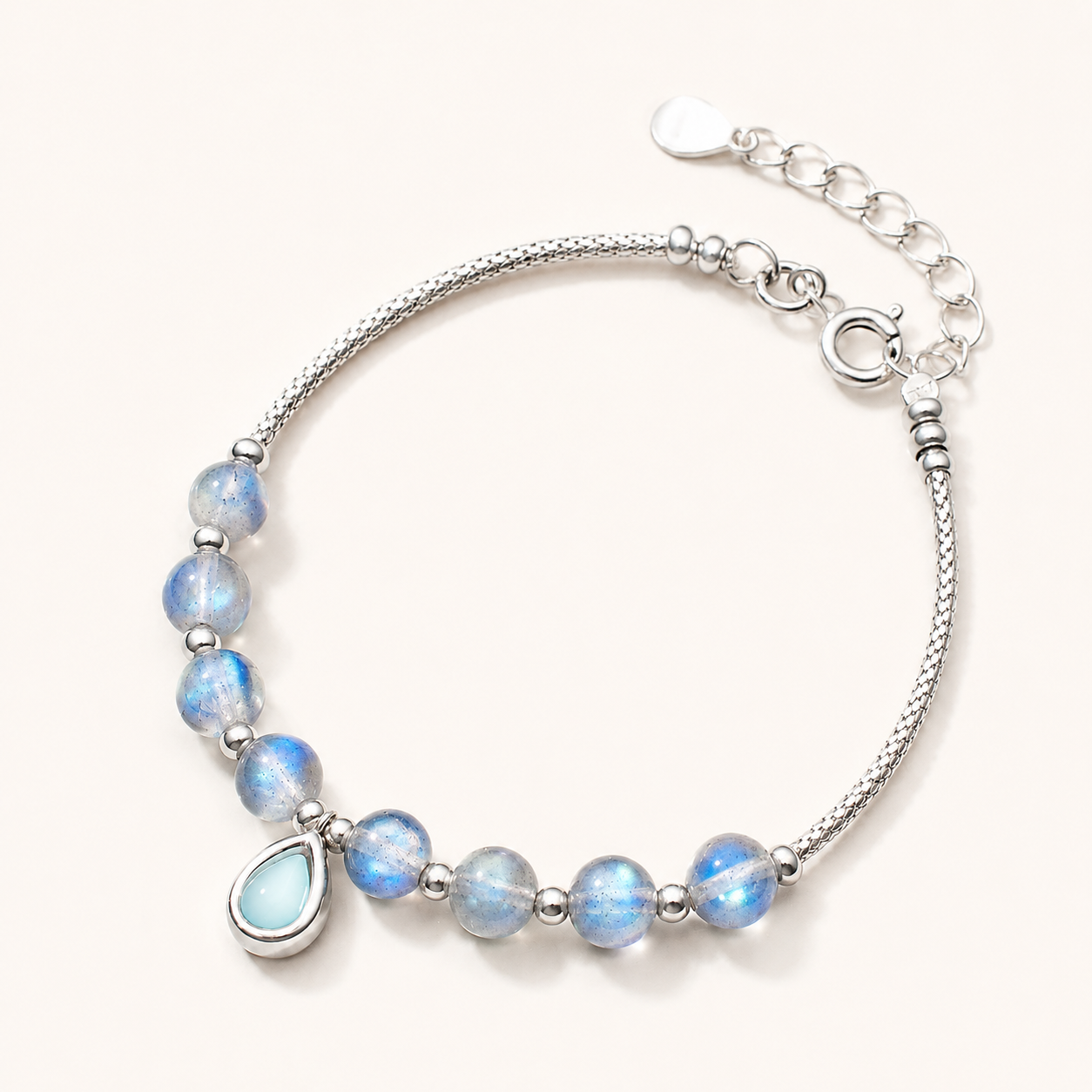Moonstone Sterling Silver Adjustable Bracelet - Front View