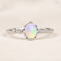 Lab Opal Adjustable Ring S925 Sterling Silver - Front View