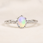 Lab Opal Adjustable Ring S925 Sterling Silver - Front View