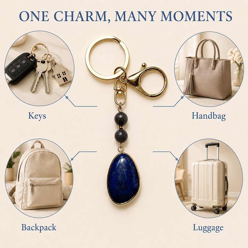 SAFEINA Natural Lapis Lazuli Keychain & Bag Charm Gift Set