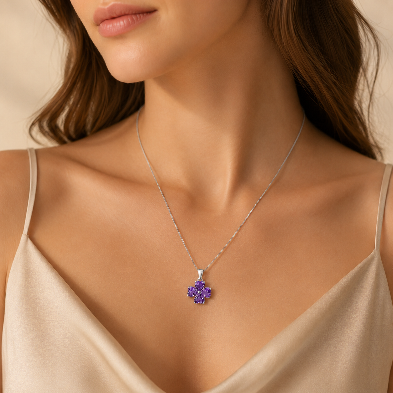 Amethyst Sterling Silver Clover Pendant Necklace