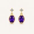 Amethyst Purple Crystal Sterling Silver Gold Drop Earrings - Side View