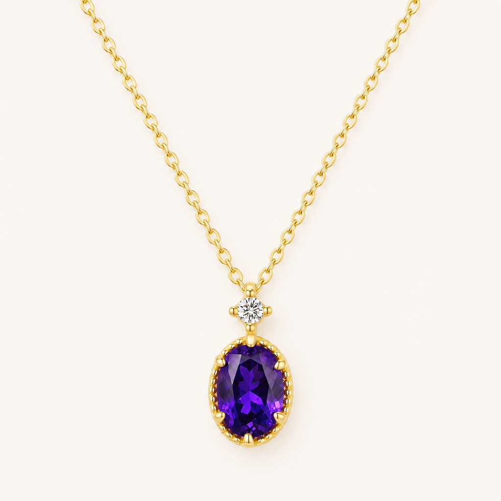 Amethyst Purple Crystal Sterling Silver Gold Necklace