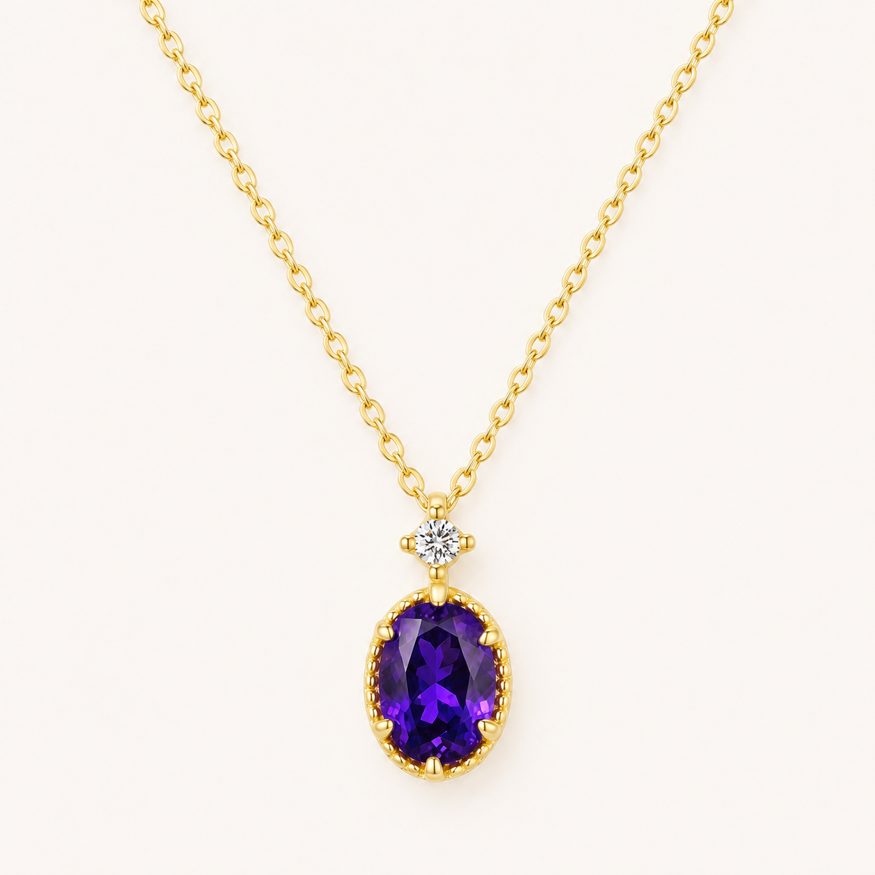 Amethyst Purple Crystal Sterling Silver Gold Necklace