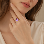 Amethyst Adjustable Ring S925 Sterling Silver - Side View