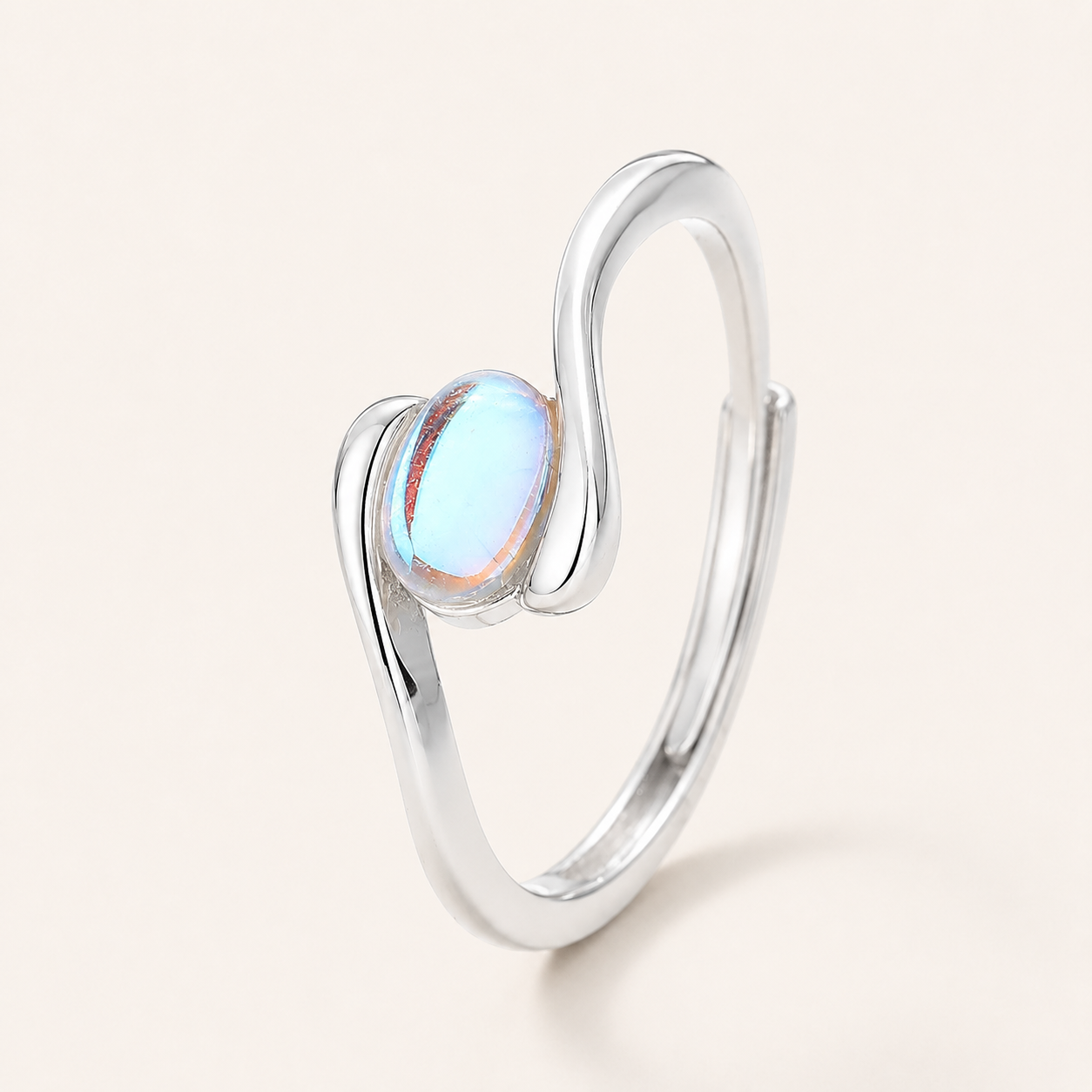 Moonstone Adjustable 925 Sterling Silver Ring - Side View