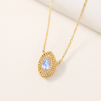 Rainbow Moonstone Pendant Necklace in Gold-Plated S925 Silver