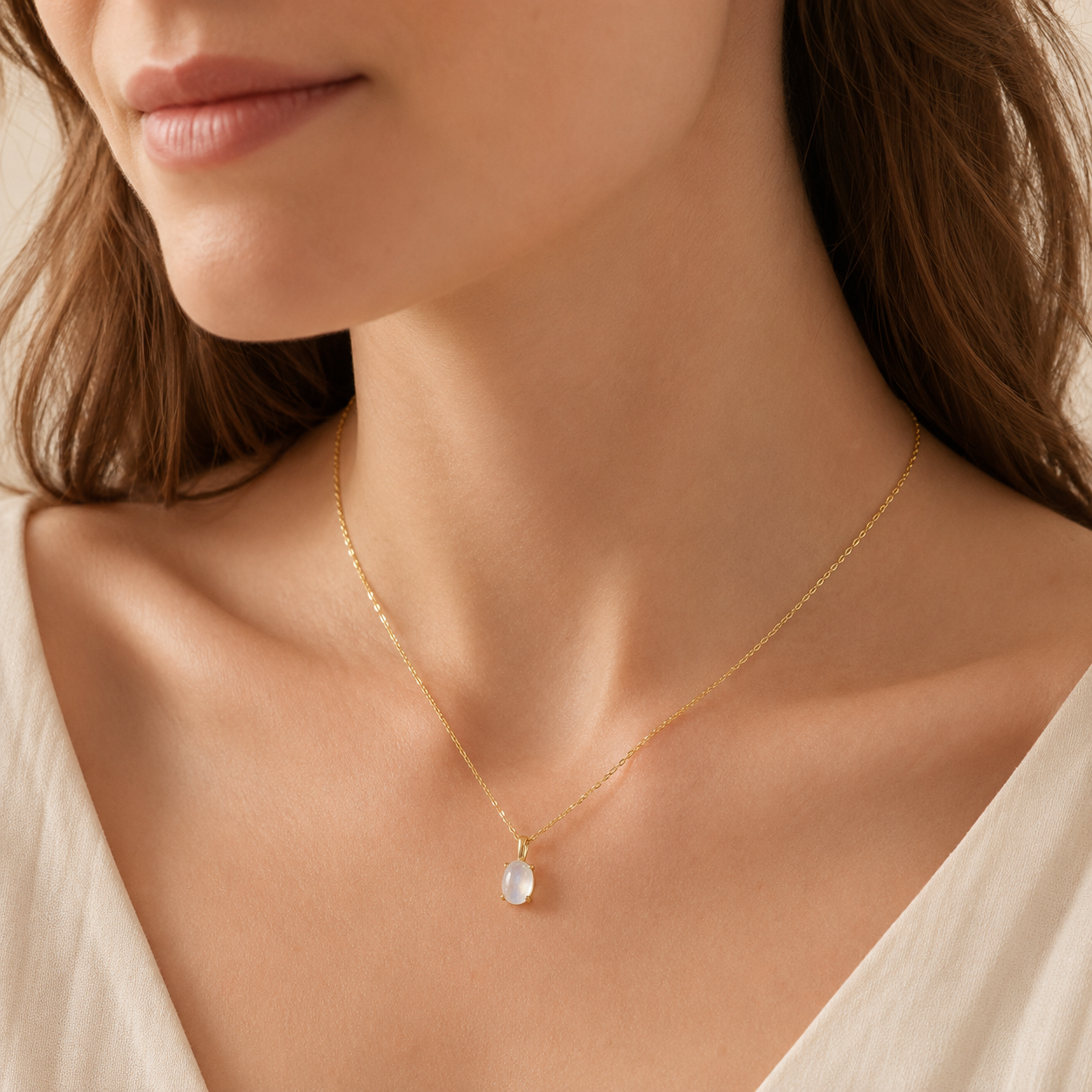 Moonstone 18K Gold Plated Sterling Silver Necklace