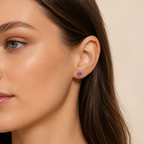 Amethyst Sterling Silver Heart Stud Earrings - Side View