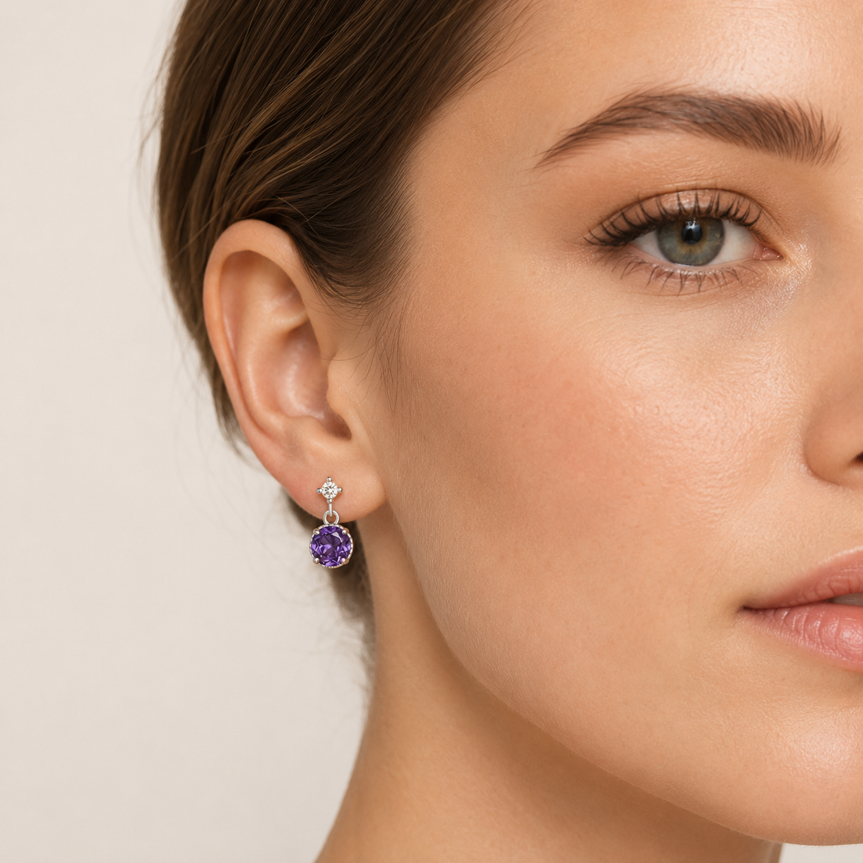Amethyst Purple Zircon Sterling Silver Drop Earrings - Side View