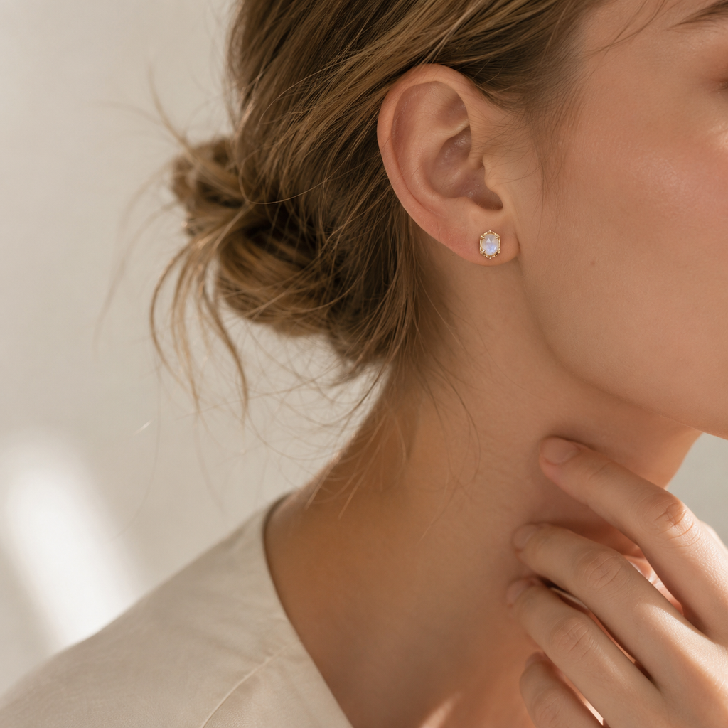 Moonlit Dew Stud Earrings Sterling Silver - Side View