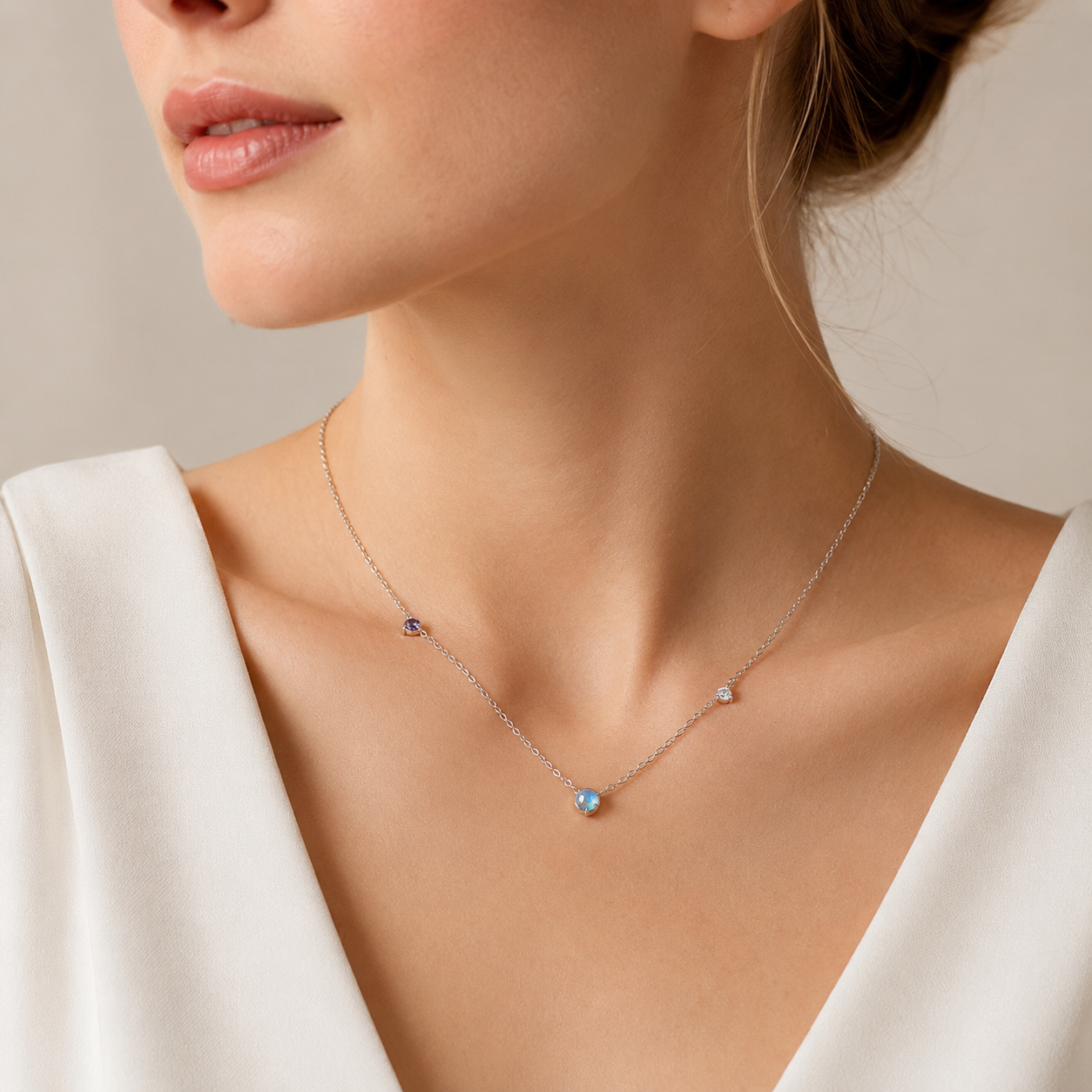 Blue Moonstone Necklace in S925 Sterling Silver