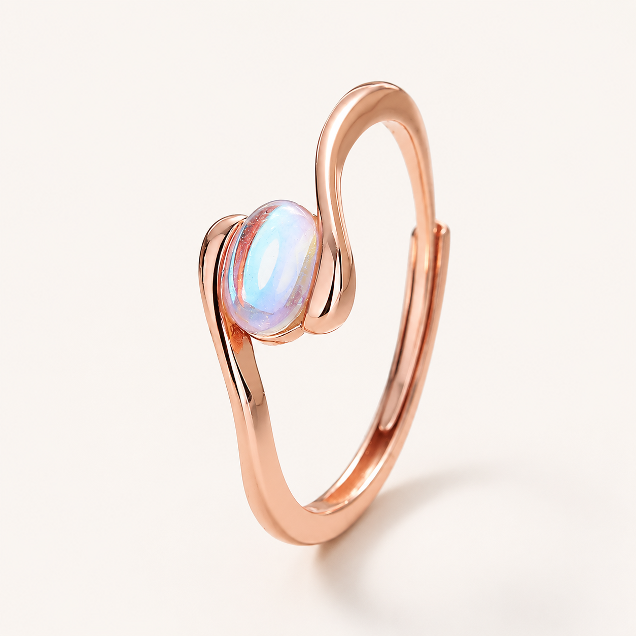 Moonstone Adjustable 925 Sterling Silver Ring - Third Angle View