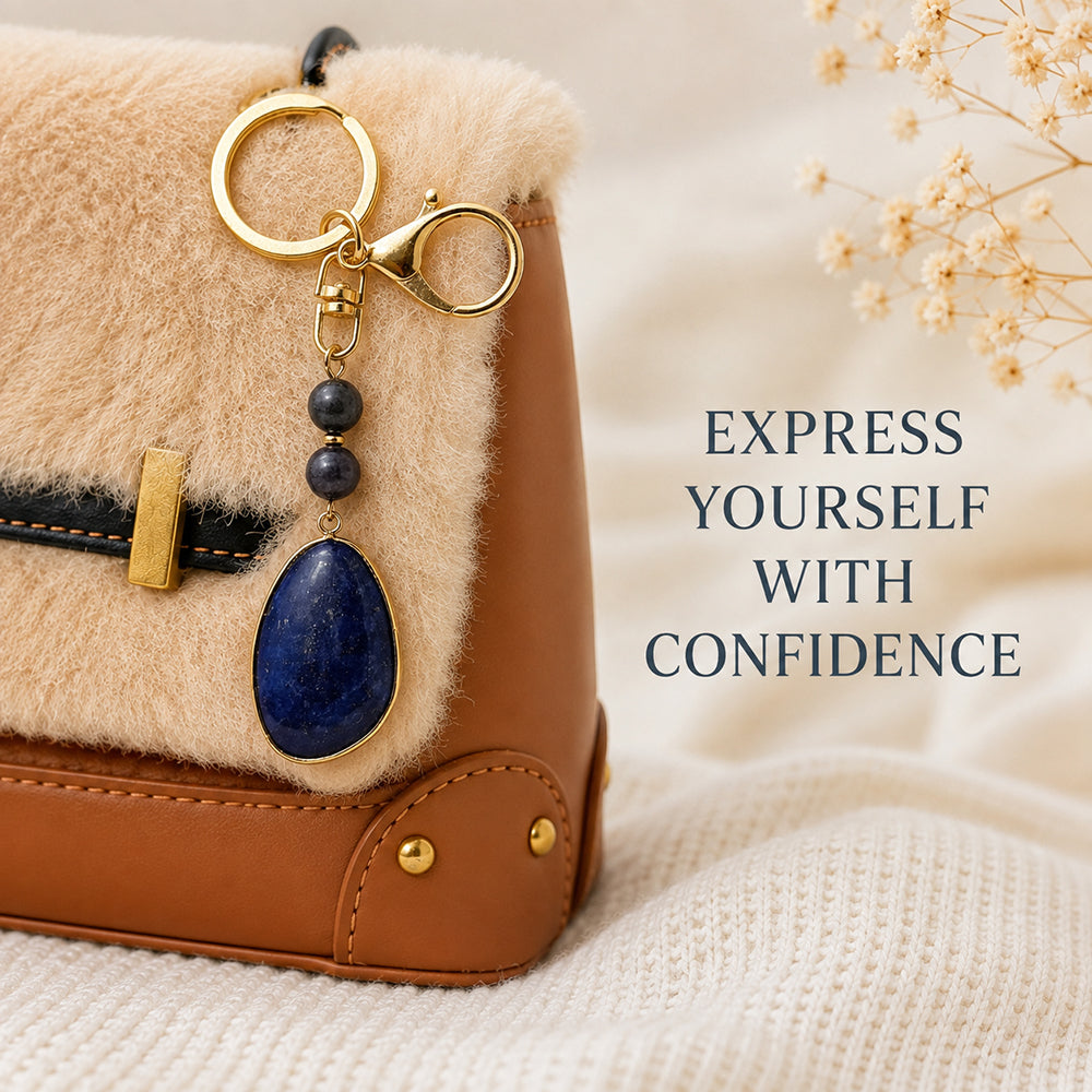 SAFEINA Natural Lapis Lazuli Keychain & Bag Charm Gift Set
