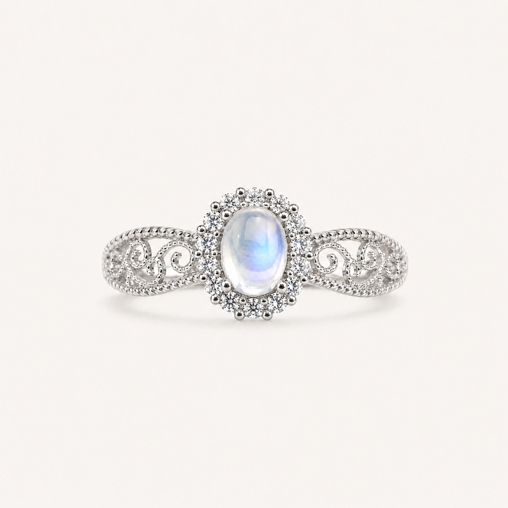 Moonstone Adjustable Ring S925 Sterling Silver - Front View