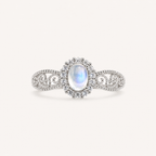 Moonstone Adjustable Ring S925 Sterling Silver - Front View