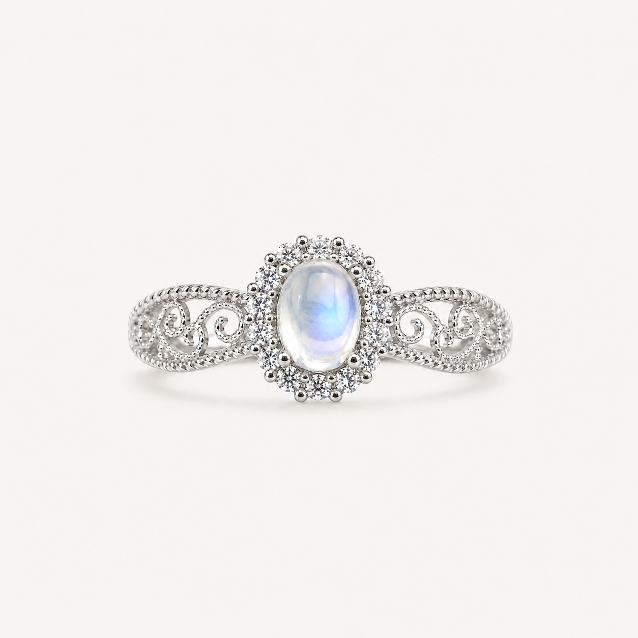 Moonstone Adjustable Ring S925 Sterling Silver - Front View