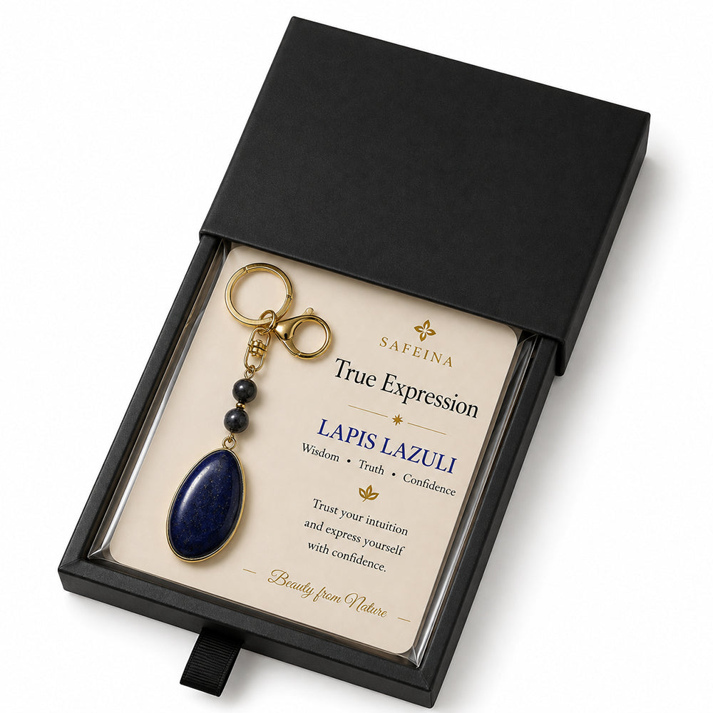 SAFEINA Natural Lapis Lazuli Keychain & Bag Charm Gift Set