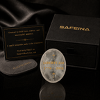 White crystal palm stone with laser engraved Liberty 250 1776–2026 design – front view, SAFEINA