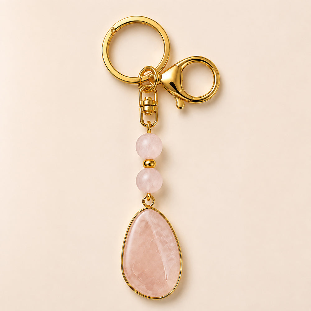 SAFEINA Natural Rose Quartz Keychain & Bag Charm Gift Set