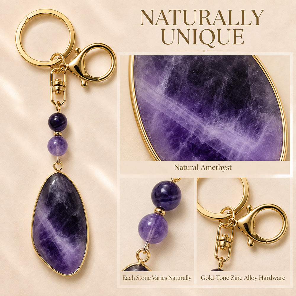 SAFEINA Natural Amethyst Keychain & Bag Charm Gift Set