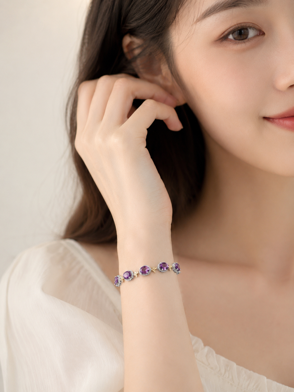 Amethyst Multi-Stone Bracelet S925 Sterling Silver - Front View