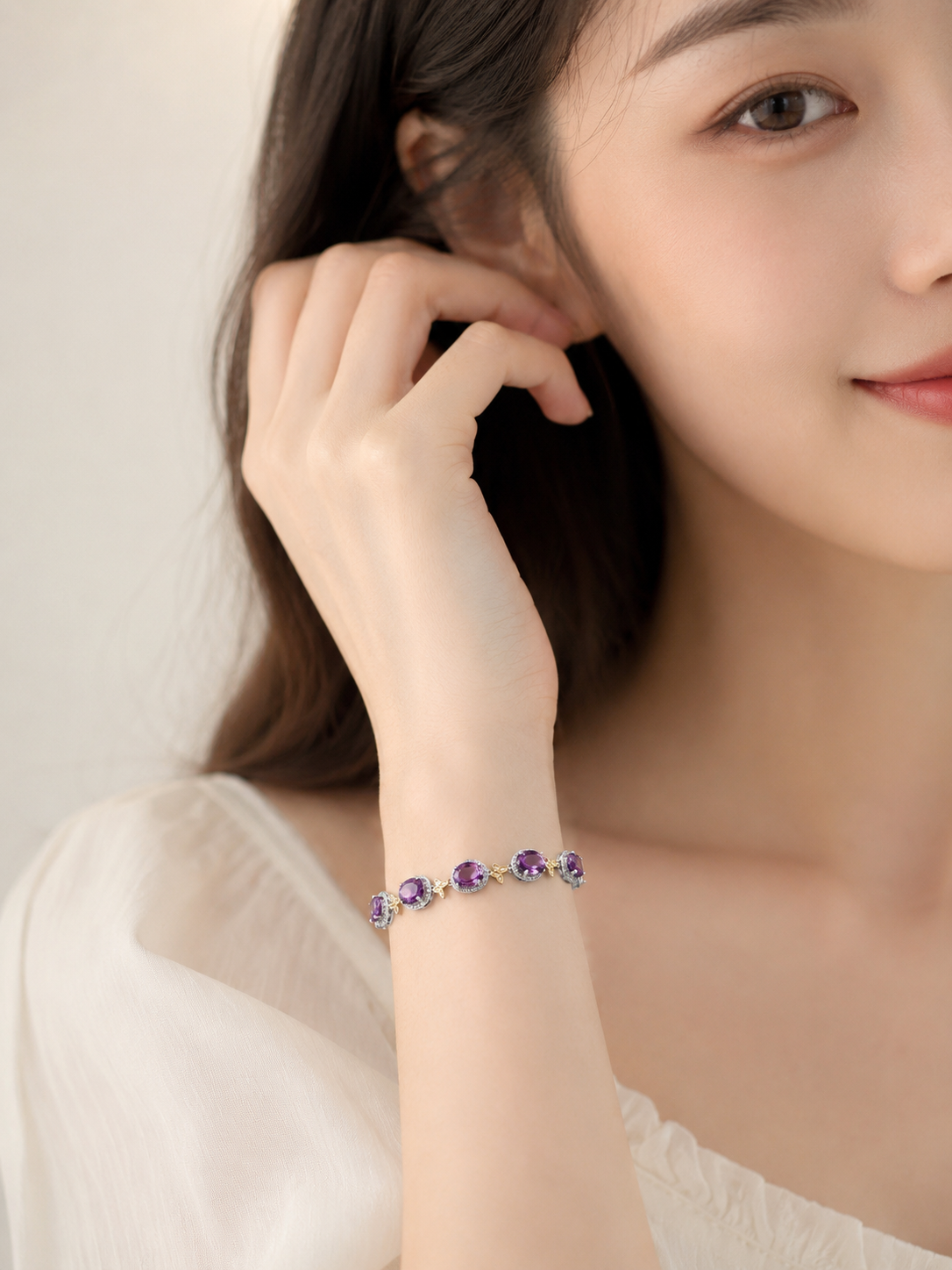 Amethyst Multi-Stone Bracelet S925 Sterling Silver - Front View