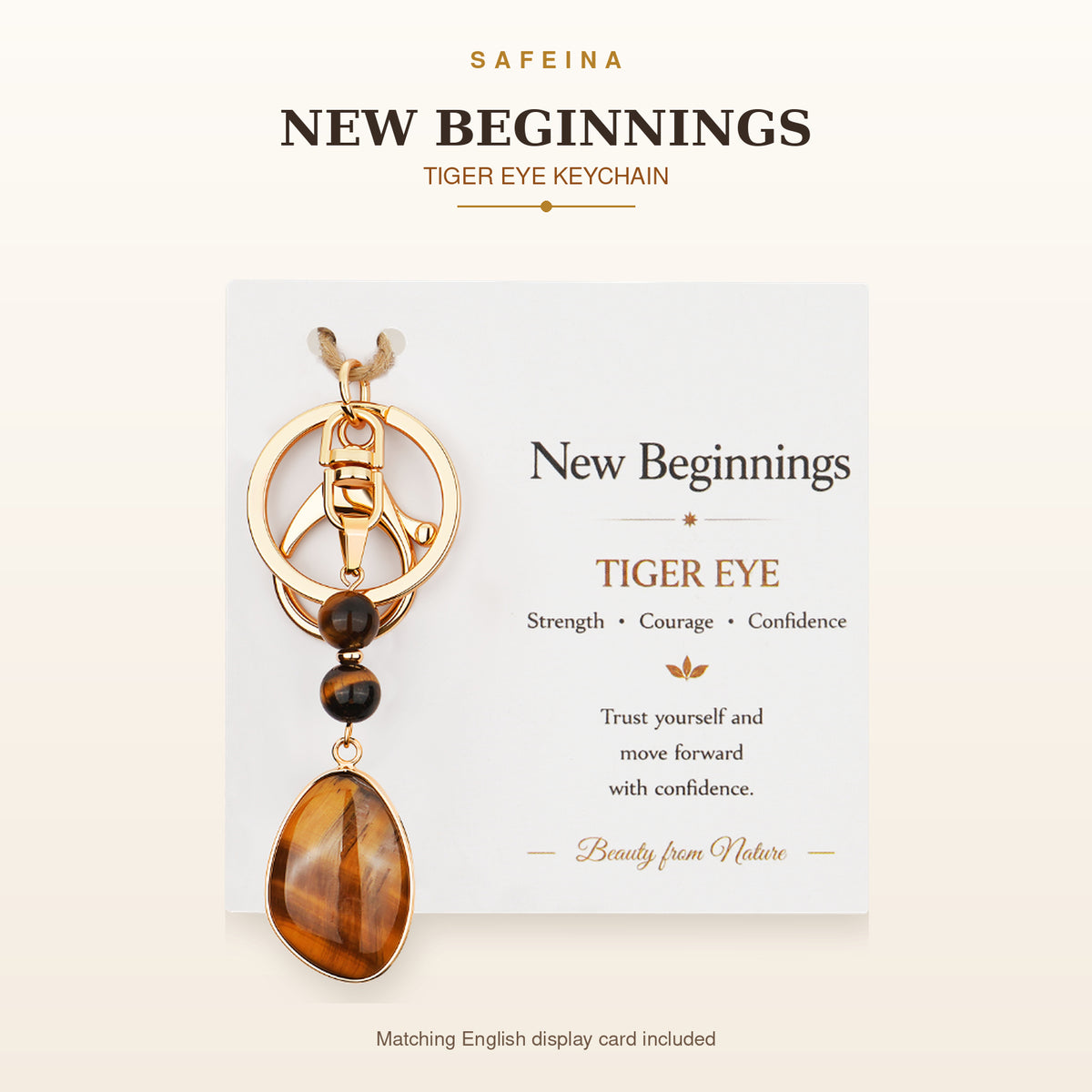 SAFEINA Natural Tiger Eye Keychain & Bag Charm Gift Set