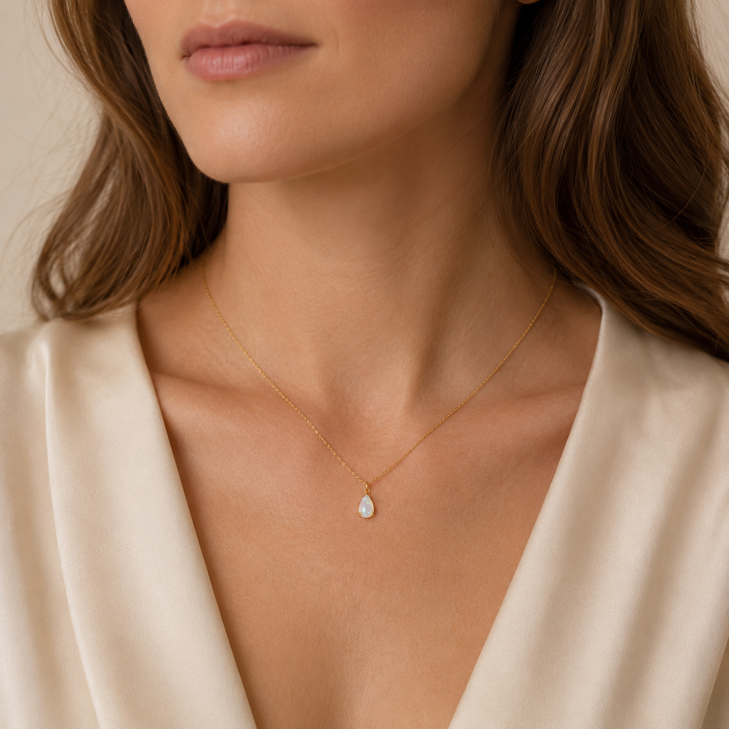 Pink Opal Teardrop Necklace in Gold-Plated 925 Sterling Silver